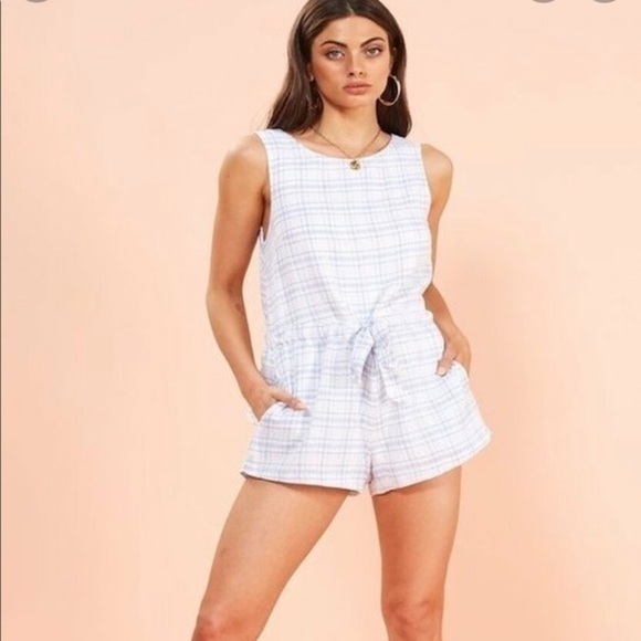 MINKPINK Supreme Check Playsuit - Blue/White - Picture 5 of 5